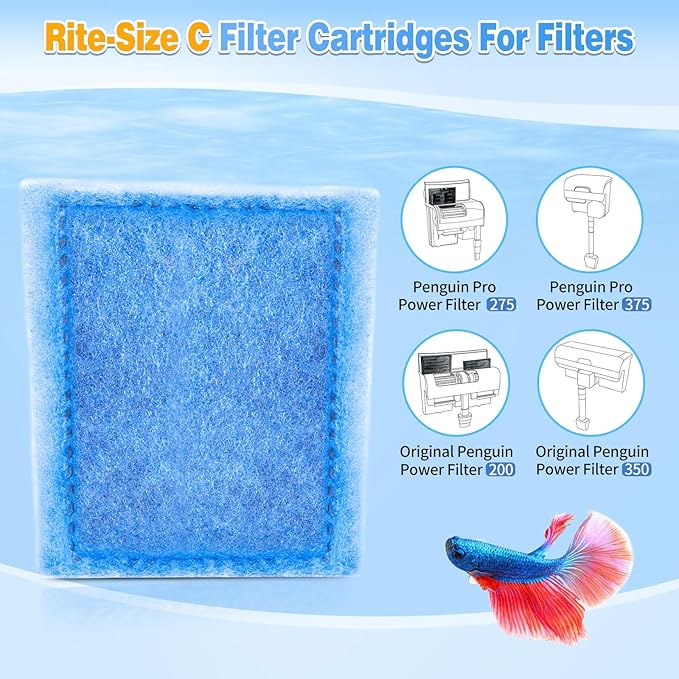 10 Pack Rite-Size C Filter Cartridges Compatible with MarineLand Penguin PRO Power Filters 275/375 & Original Penguin Power Filters 200/350 - Rite-Size C Replacement Filter Cartridges