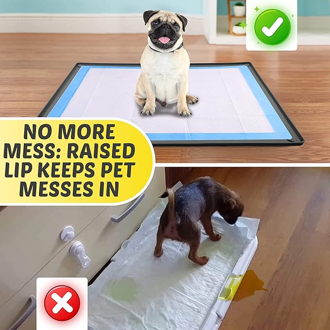 TidyFriend Dog Pee Pad Holder Tray Fits for 27.5” x 44” Pee Pads with Corner Lock Holes, Raised Edges, Non-Spill, Easy to Clean Silicone Dog Potty Tray Holder, For Indoor Floor Protection (Grey)