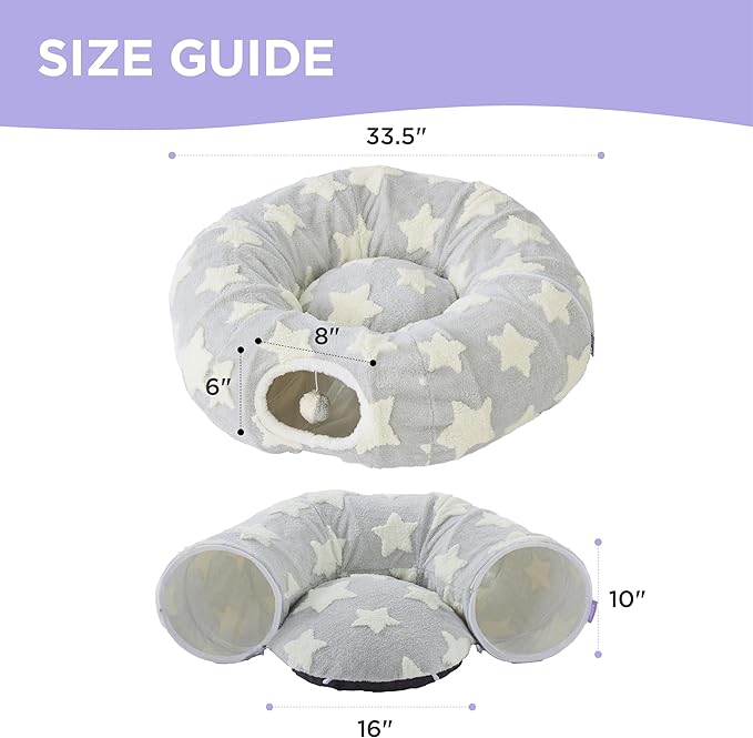 Lesure Cat Tunnel Bed for Indoor Cats - Cute Cat Donut Tunnel Toys for Small Large Cats with Washable Circle Cushion, Round Pet Peekaboo Cave Toy for Kitten/Puppy/Rabbit, Standard Grey