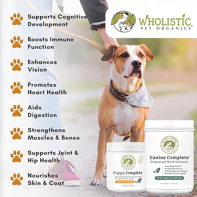 Wholistic Pet Organics Canine Complete - Dog Multivitamin Powder - 4 Lb - Daily Dog Vitamins and Supplements for Homemade Food - Immune System, Skin, Coat & Overall Health - Small and Large Breed