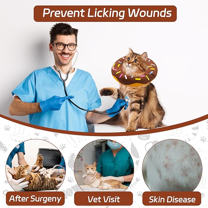 Cat Cone Collar Soft, Adjustable Cat Recovery Collar for Small Medium Large Cats, Cute Donut E Collar After Surgery, Elizabethan Cones for Cats Kittens After Surgery(Donut Brown, Large)