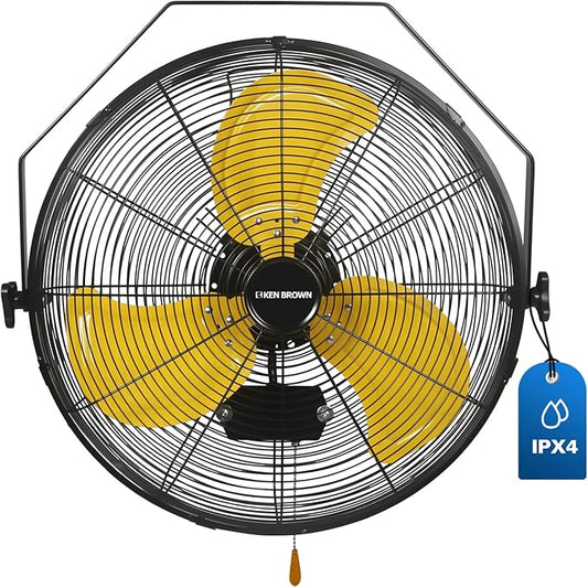 KEN BROWN 20 Inch Outdoor Wall Mount Fan, 3-speed IPX4 Waterproof, Max. 4,650 CFM Wall Mounted Fan for Outdoor, Commercial, Residential, Greenhouse, Workshop, Patio, Black, ETL Listed