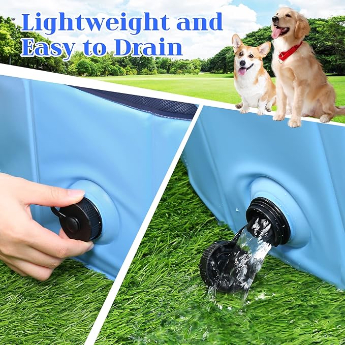 Foldable Dog Bath Swimming Pool Plastic Kiddie Pool Professional Tub Collapsible Grooming Bathtub for Pets Kids Baby and Toddler, 79 x 12 Inches Blue
