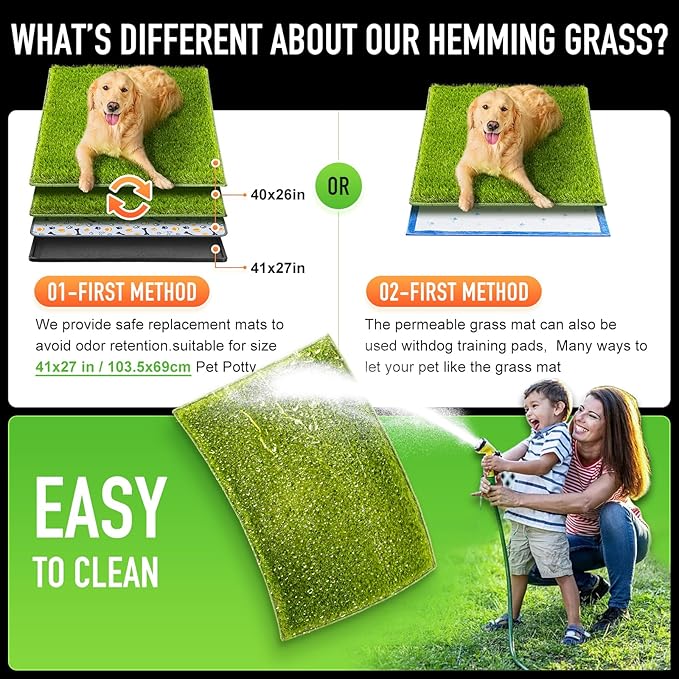 Hompet Artificial Grass for Dogs, 40"x26", Professional Dog Grass Mat, Easy to Clean with Drainage Holes, Potty Training Pad and Replacement Fake Grass Turf, Outdoor Rug Patio Lawn Decoration