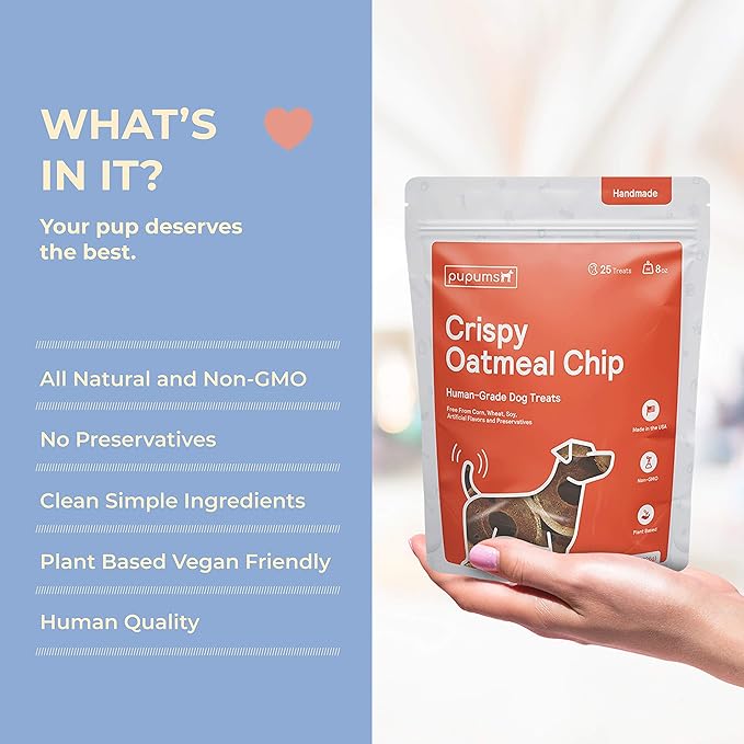 Healthy Dog Treats Non-GMO Grain Free Human Grade Crispy Oatmeal Chip Made in USA (8oz)