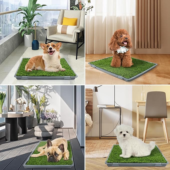 Product Image Dog Grass Pad with Tray: 3 Pack Grass Pee Pads for Dogs Potty for Puppy Training, Artificial Turf for Dogs with Collection Tray for Indoor /Outdoor /Patio /Balcony, 22"x18" Grey
