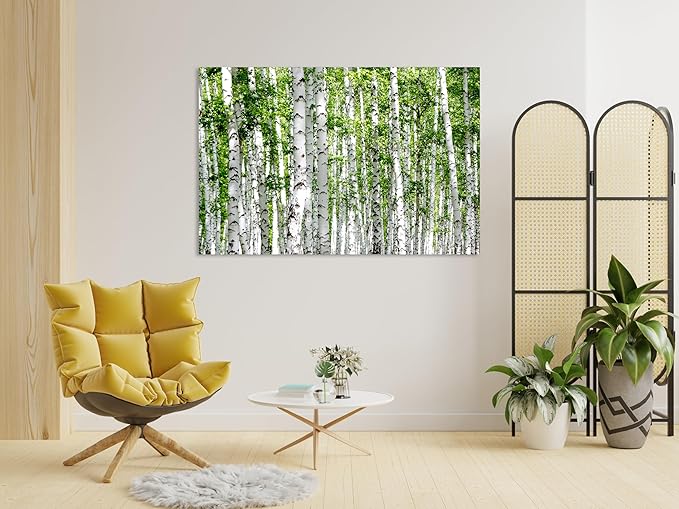 Nature Wall Art Prints - Ocean Forest Mountain Lake Canvas Landscapes - Small to Extra Large Living Room Bedroom Kitchen Bathroom Décor (Green Brich Trees, 35L" x 53W")