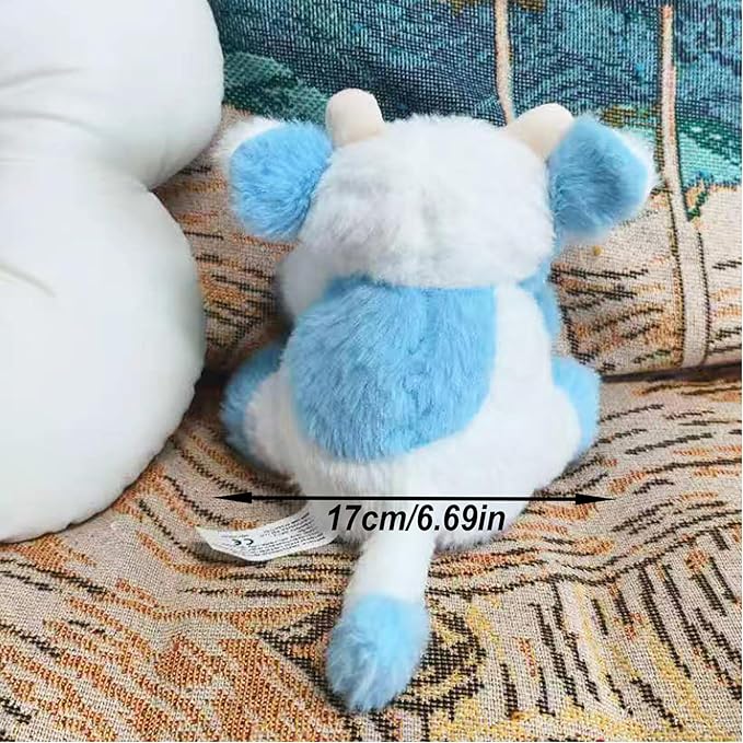Blue and White Cow Weighted Stuffed Animal 20cm/7.87in Cute Sitting Cow Plush Toy with Smile Soft Fluffy Small Farm Plushie for Kids Adults Birthday Festival Gift Bed Home Office Decor Toys