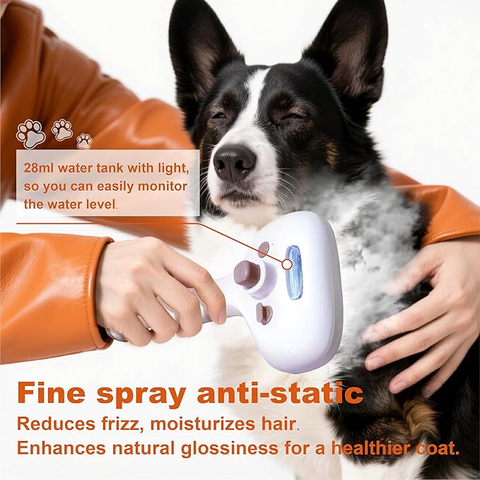 Cat Steam Brush, Dog Brush for Shedding, Pet Spray Hair Removal Comb, Pet Brush for Short & Long Hair, USB Rechargeable Grooming Supplies, Spritz Defur Comb with Finger Wipe for Teeth (White)