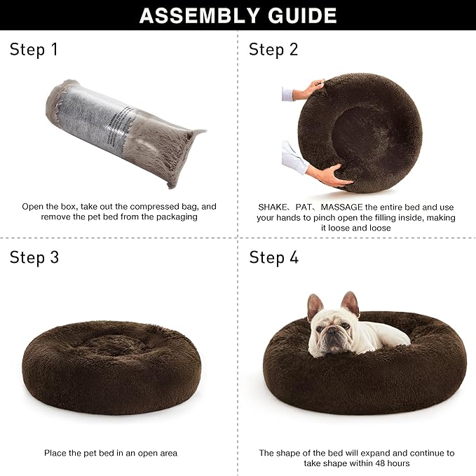 Love's cabin 24in Cat Beds for Indoor Cats - Cat Bed with Machine Washable, Waterproof Bottom - Dark Brown Fluffy Dog and Pet Calming Cushion Bed for Joint-Relief and Sleep Improvement