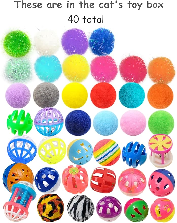 40-Piece Cat Toy Set for Indoor Cats and Kittens (1.5'' - 2.3'', Cat Toys Ultimate Pack)