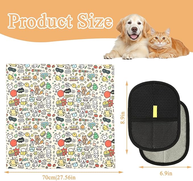 27.6x27.6 Cat Wrap for Cutting Nails, Cat Grooming Wrap with Pet Hair Removal Glove, Cats Restraint for Nail Clipping Ear Cleaning Teeth Brushing