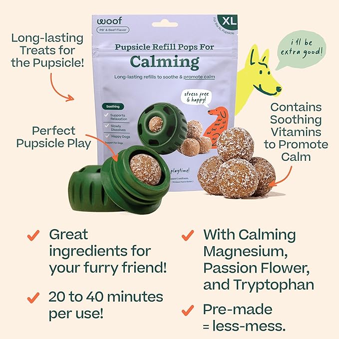 WOOF Pupsicle Refill Pops for Calming - Calming Dog Treats - Long-Lasting Refills for The Pupsicle Toy to Promote Calm - Magnesium for Dogs- XL Pops - 5 Count