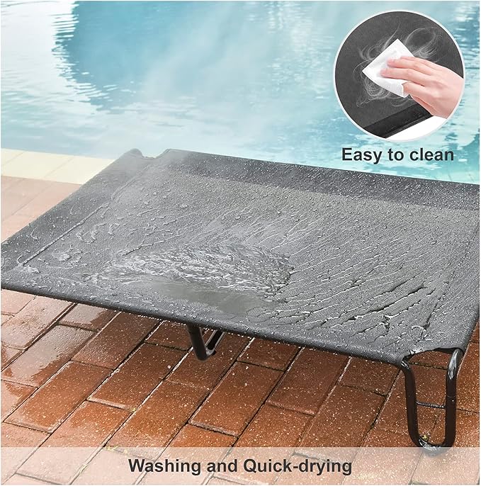 pettycare Elevated Outdoor Dog Bed - Dog Cots beds for Large Dogs XL, Waterproof Raised Dog Bed Easy to Assemble, Cooling Elevated Dog Bed with Teslin Mesh, Durable, Non Slip, Up to 85 lbs,Black