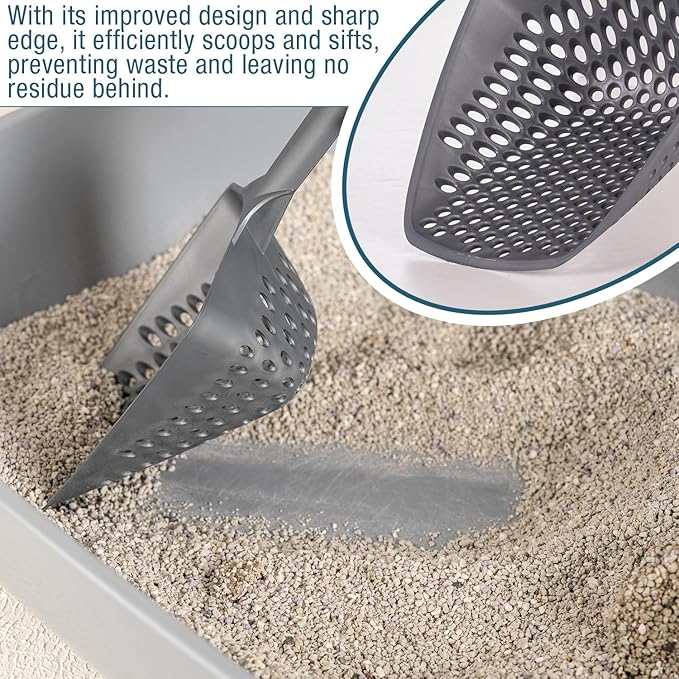 Set of 3 Cat Litter Scoop with Small Holes, Deep Sifting Shovel for Fine Litter, Reptile Terrarium Sand & Rabbit Pooper Lifter, Hanging Handle Poop Scooper (Gray, Set of 3)