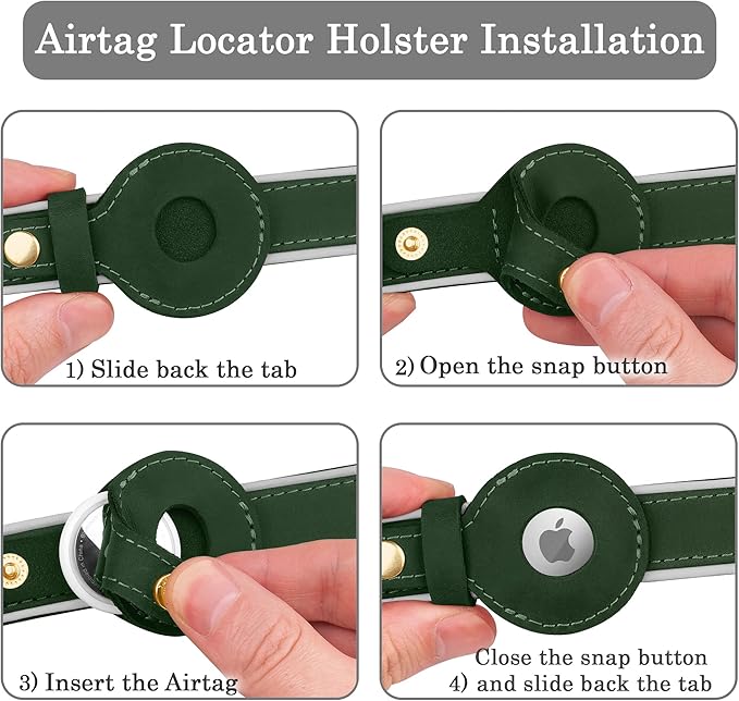 OOPSDOGGY Reflective Geniune Leather Airtag Dog Collar Soft Padded Collars for Small Medium Large Breed Dogs Puppy, 4 Sizes, 7 Colors (Green, Large, 15"-19")