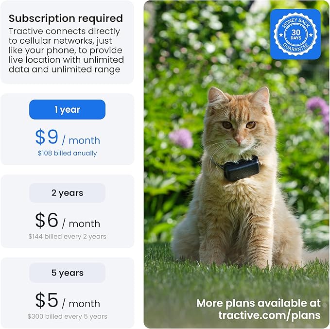 Tractive Smart Cat GPS Tracker | Real-Time Location & Wellness Monitoring for Cats 6.5 lbs+ | Territory & Location History | Up to 5-Day Battery | Breakaway Collar Included (Mint)