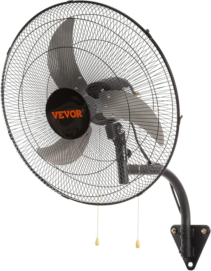 VEVOR 20 inch Wall Mount Fan Oscillating, 3-speed High Velocity Max. 4650 CFM Industrial Wall Fan for Indoor, Commercial, Residential, Warehouse, Greenhouse, Workshop, Basement, Black, ETL Listed