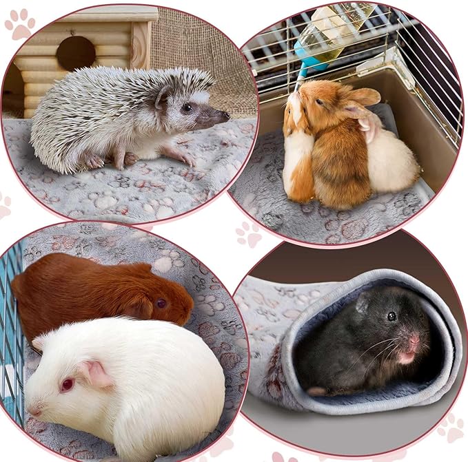 Reginary 4 Pcs Waterproof Guinea Pig Blankets Washable Small Animal Fleece Bedding Absorbent Guinea Pig Cage Liners Reusable Pet Pee Pad Sleep Mat for Hamster Ferret(Adorable Paw,24 x 16 Inch)