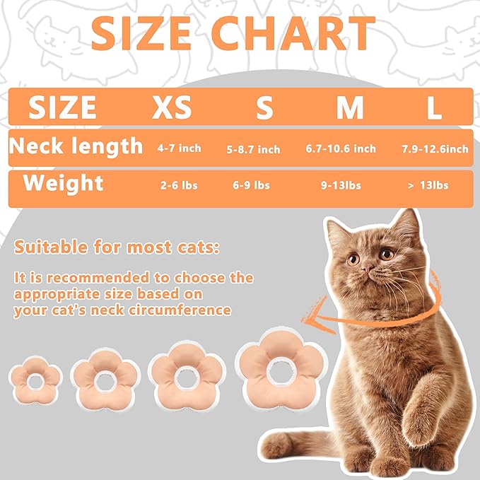 Cat Cone Collar Soft, Waterproof Cats Cones to Stop Licking After Surgery, Adjustable Soft Elizabeth Cats Collars for Wound Healing, Flower Shape Cat Recovery Collar (Pastel Orange, Small)