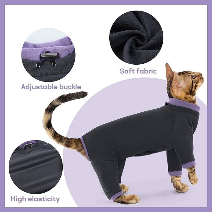 PUMYPOREITY Sticky Hair Cat Clothes, Prevent Hair Loss Cat Pajamas, Soft Cat Sweaters for Cats Only, Cat Hair Sticky Onesie, Cat Recovery Suit After Surgery, Black, 2XL