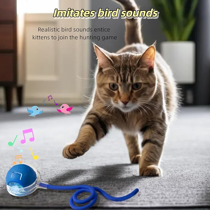 Interactive Cat Toy for Indoor Cats - 3rd Generation Agility Mobile Ball with Elastic Rope Tail, Motion Activated Automatic Toy for Bored Kittens and Adult Cats (Bule)