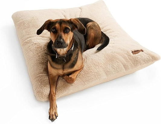 UnHide Floof Pet Pillow - Extra Soft Dog Bed Pillow- Removable Faux Fur Cover - Machine Washable - Helps Ease Pet Anxiety & Provides The Perfect Sleep, 28 x 36 x 5, 10lbs - Beige