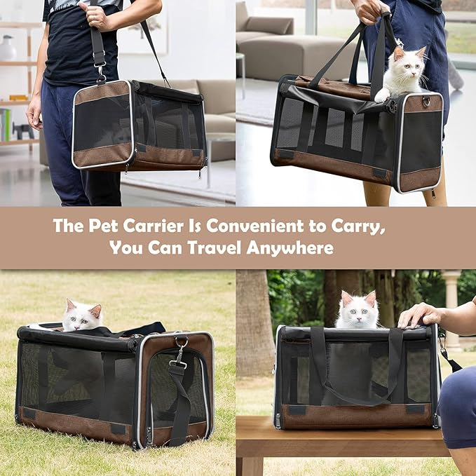 Pet Carrier for Large Cat Soft-Sided Animal Traveling Bag for Medium Cat up to 20lbs / Washable Small Dog Puppy 10 lbs Crate Case with Privacy Curtains for Home Outdoor Travel Mocha Brown