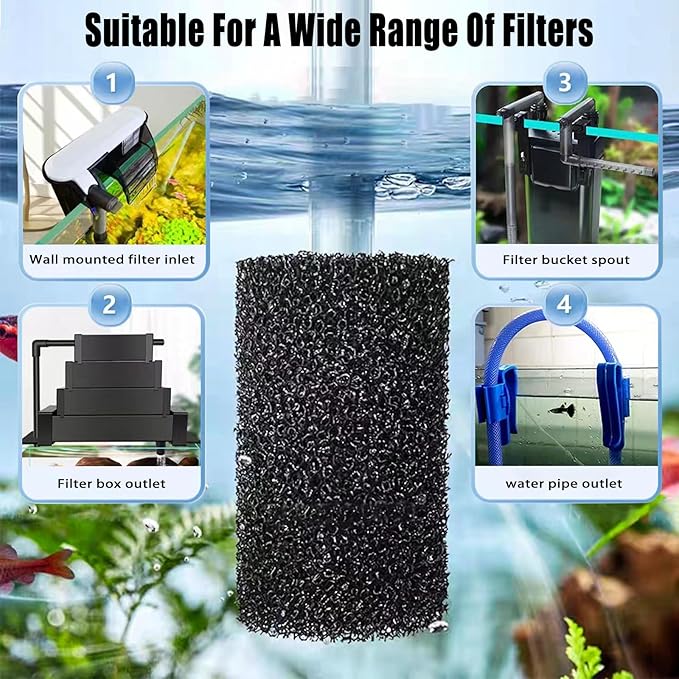 6X Pre-Filter Sponge for Aquarium Shrimp Fry Fish Tank Filter Pump Prefilter Sponge Replacement Foam Cover 2.4 X 1.4 Inch with 0.4" Hole Diameter