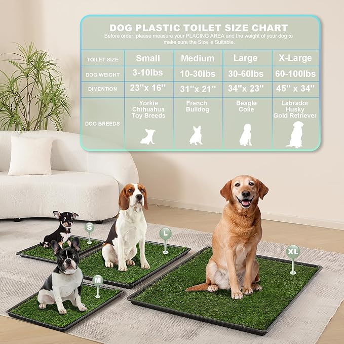 Dog Grass Pad with Tray Small 23" x 16", Dog Potty (No Grate) with Ultra-Absorbent Artificial Grass for Dogs with Hemmed Edge, Pee Pads for Dogs, Odor Free, Litter Box for Balcony