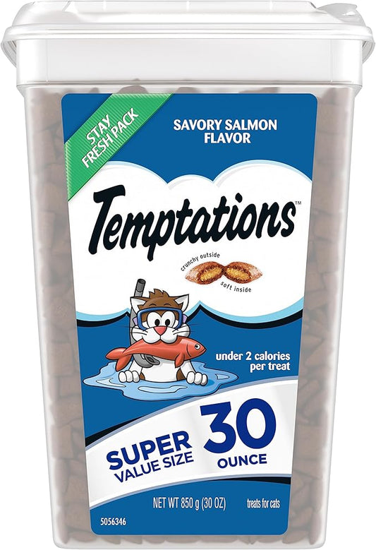Temptations Classic Crunchy and Soft Cat Treats, Savory Salmon Flavor, 30 oz. Tub