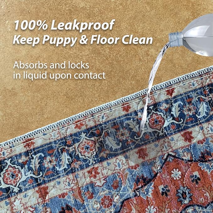 nunubaby Washable Pee Pads for Dogs, Stylish, Non-Slip and Leak-Proof Pee Pads. Reusable Potty Pads for Dogs for Crates and Floors.(Red/Multi, 18" x24")