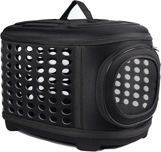 Collapsible Cat Carrier Hard, Travel Pet Carriers Bag for Small Dogs for Car Travel with Ventilation Guinea Pig 2 Small Cats Carrier Cage Dog Crate (Black)