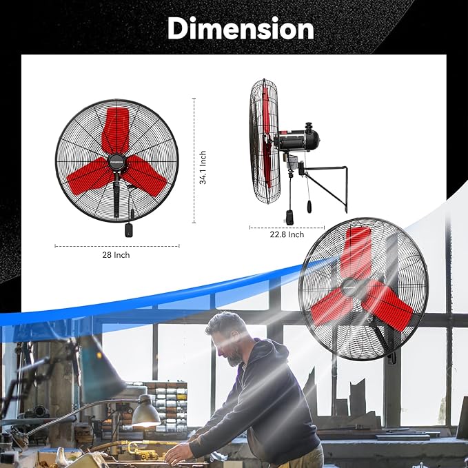 Pro 9500 CFM 24" Outdoor IP44 Waterproof Wall Mount Fan, 3-Speed Oscillating Metal Fans with Enclosure Motor, Heavy Duty Wall Fan for Patio, Warehouse, Garage, and Jobsite