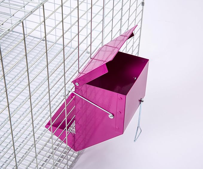 Metal Small Animal Feeder with Lid, Heavy Duty Feeder, Large Capacity Food Dispenser, Great for Rabbits, Guinea Pigs, Chinchillas and Other Small Animals. (4.6 inch, Purple)