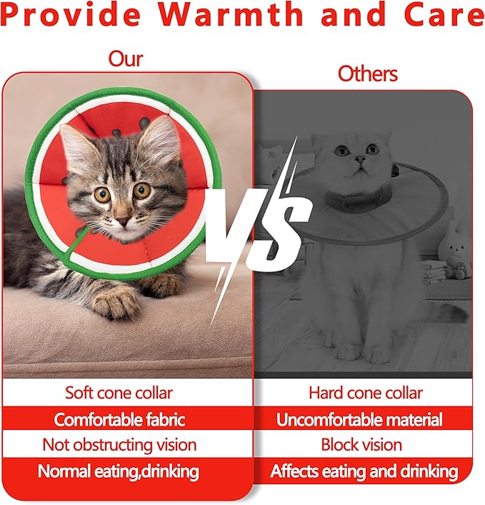 Soft Adjustable Cat Cone Collar - Comfortable Recovery Collar for Cats After Surgery (Watermelon, Medium)