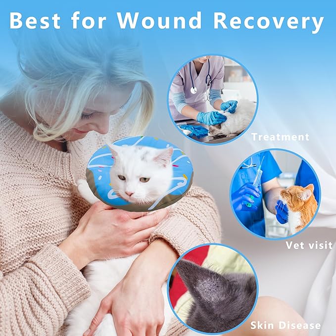 Cat Cone Collar Soft, Adjustable Cat Recovery Collar Kitten Cones to Stop Licking, Cute Donut E Collar After Surgery, Cats Neck Pillow Elizabethan Cones of Shame (Waterproof Blue, Large)