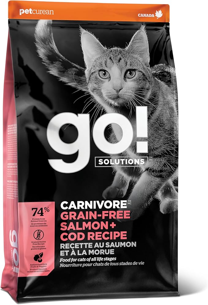 Go! Solutions Carnivore, Grain-Free, Protein Rich Dry Cat Food, Salmon and Cod Recipe, 3 lb Bag