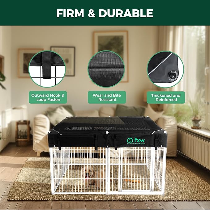 FXW Homeplus Unleashed Indoor Dog Playpen - Stress-Free and Safe Play, Heavy Duty 32 Inch 8 Wire Panels with Playpen Cover for Small and Medium Dogs, White│Patented