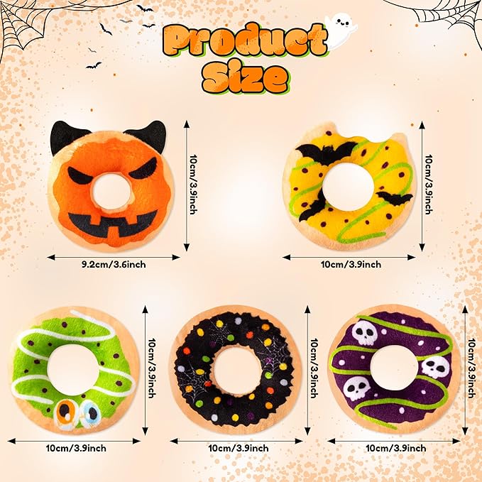 L1rabe Halloween Donut Catnip Stuffed Toys - 5 Funny Pumpkin Bat Spider Dessert Cat Toys Pet Supplies, Indoor Cats Chew Bite Teething Tools Kittens Catmint Birthday Interactive Supplies