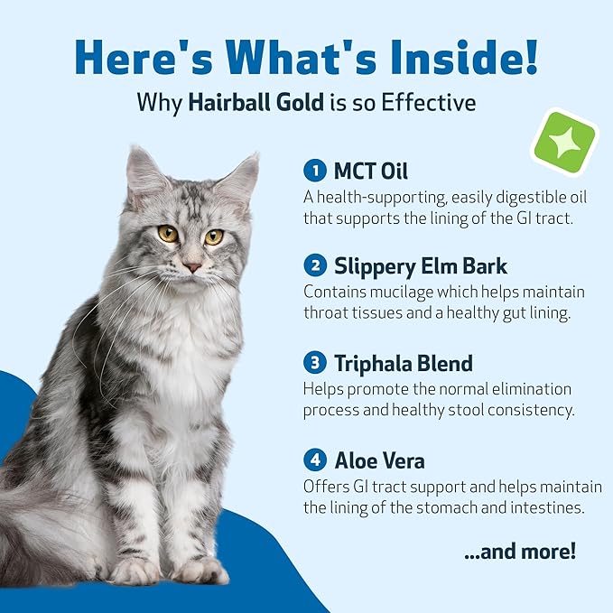 Pet Wellbeing Hairball Gold for Cats - Holistic Hairball and Digestive Care, Normal Elimination, Slippery Elm, MCT Oil, No Mineral Oil - Veterinarian-Formulated Herbal Supplement 4 oz (118 ml)