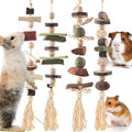 4 Pcs Bunny Chew Toys for Teeth, Hanging Rabbit Chewing Toy Treats with Timothy Grass & Natural Apple Wood, Improve Small Rodent Dental Health for Guinea Pig Hamster Chinchilla Rat Gerbil