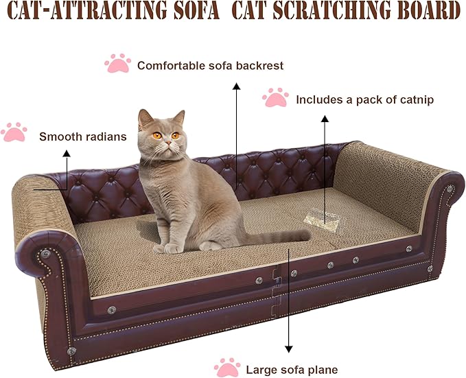 Scratching Sofa, Couch Shaped Thick Scratching Cardboard, Lounge Bed for Indoor Rest&Play, Sofa Scratcher Pad (Brown, 39.4" L X 14" W X 11" H)