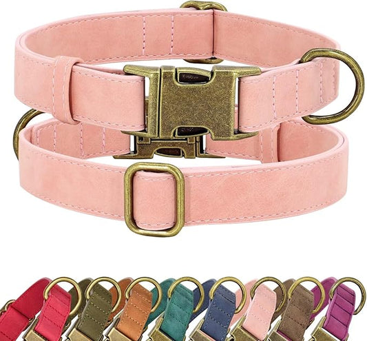 Didog Soft PU Leather Dog Collar, Stylish Quick Released Dog Collar for Large Dogs, Easy Clean Adjustable Pet Collar for Daily Walking, Pink, L Fit 15-23" Neck