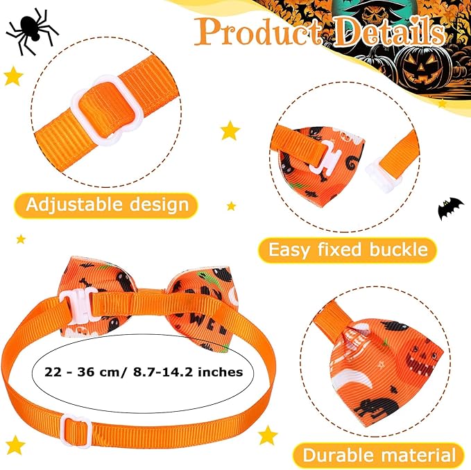 Talltalk 360 Pcs Halloween Dog Bow Ties Collars Set Adjustable Thanksgiving Christmas Fall Xmas Dogs Neckties Grooming Accessories for Small Medium Large Pet Cat Decoration(Pumpkin)