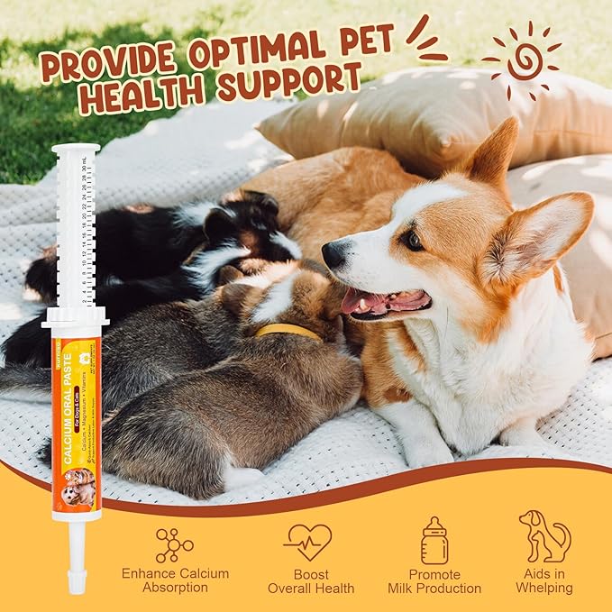Oral Calcium for Dogs & Cats, Puppy Whelping Supplies-Supporting Milk Production & Efficient Labor, Daily Dog Calcium Supplement for Rapid Absorption & Recovery, 1 Oz