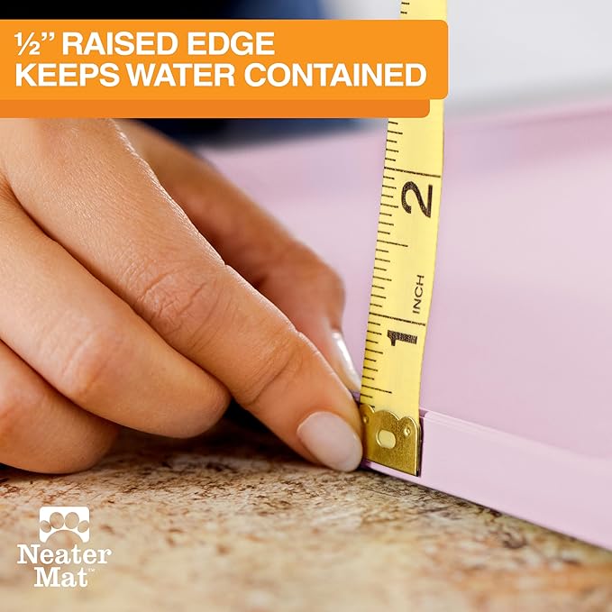 Neater Pet Brands Neater Mat Pet Mats for Food and Water, Cat & Dog Bowl Mat Waterproof Silicone, Feeding Tray, Dog Food Mats for Floors, Placemat w/Raised Edge for Under Bowls, 16” x 10”, Light Pink