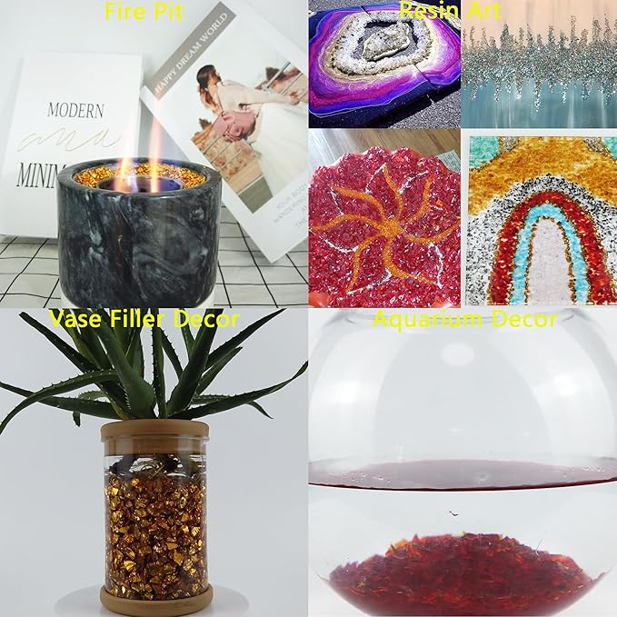 TWINKLING High Luster Crushed Glass Glitter, Broken Glass, Fire Glass Gems Chips for Fire Pit, DIY Resin Art, Epoxy Crafts, Geode Painting, Aquarium Decoration, 6-9mm(370g/13oz.) (Purple)