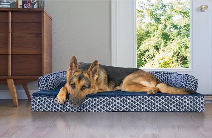 Furhaven Memory Foam Dog Bed for Large Dogs w/ Removable Bolsters & Washable Cover, For Dogs Up to 95 lbs - Plush & Woven Decor Comfy Couch Sofa - Diamond Gray, Jumbo/XL