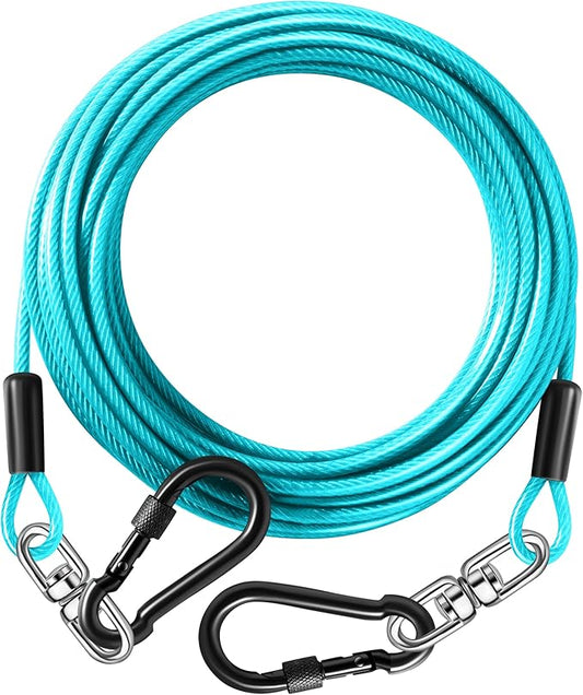 Dog Tie Out Cable 30FT-500Lbs,Heavy Duty Dog Leads Line for Yard with Swivel Hook,Medium Large Dogs Leash&Chains for Outside,Rust Chew Proof Dogs Run Cable for Outdoor Camping (Teal, 30FT)